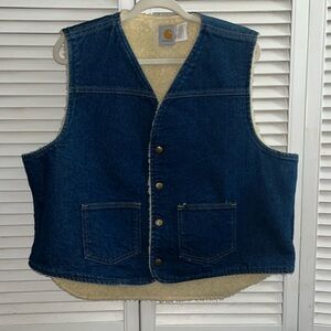 Vintage Carhartt Sherpa lined snap denim vest
